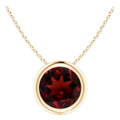 Natural Bezel-Set Round 1.5ct Garnet Solitaire Pendant in 14K Yellow Gold