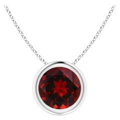 Natural Bezel-Set Round 1.5ct Garnet Solitaire Pendant in Platinum