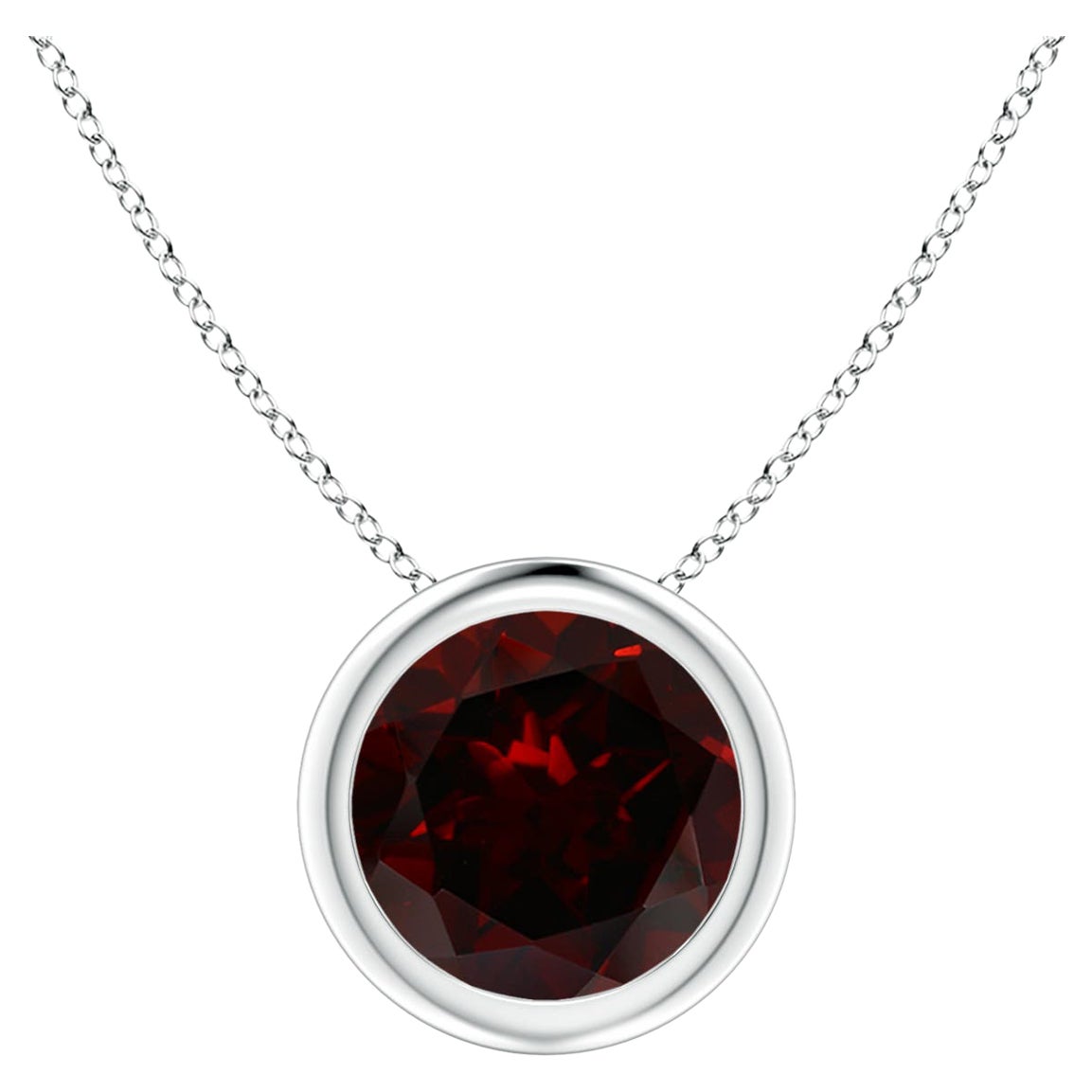 Pendentif solitaire en platine avec grenat rond de 1.5 ct serti d'un chaton naturel