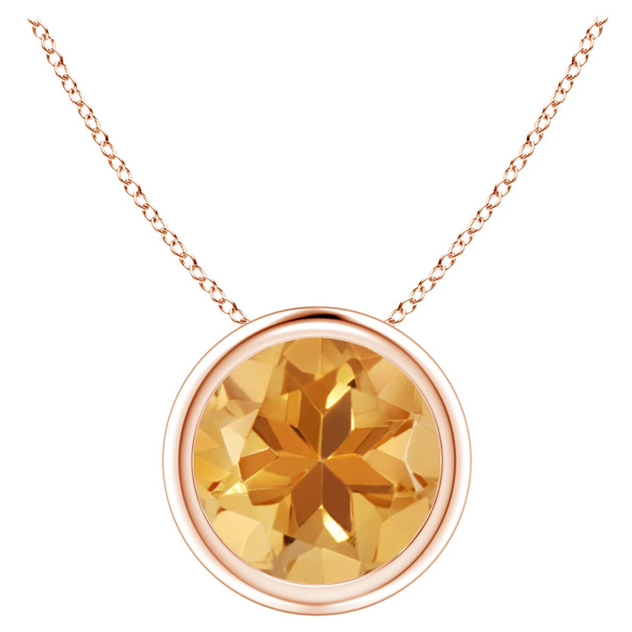 Pendentif solitaire rond en or rose 14 carats avec citrine naturelle sertie sur le chaton de 1,7 carat