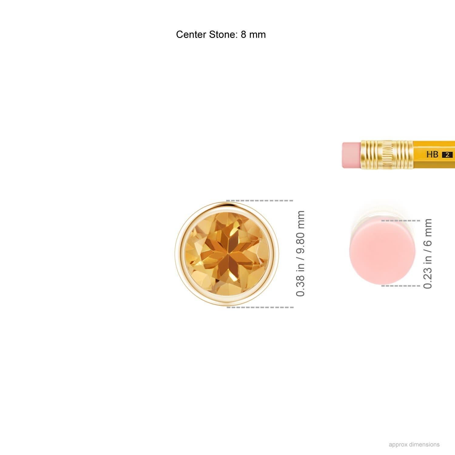 Moderne Pendentif solitaire rond en or jaune 14 carats avec citrine naturelle sertie sur le chaton de 1,7 carat en vente