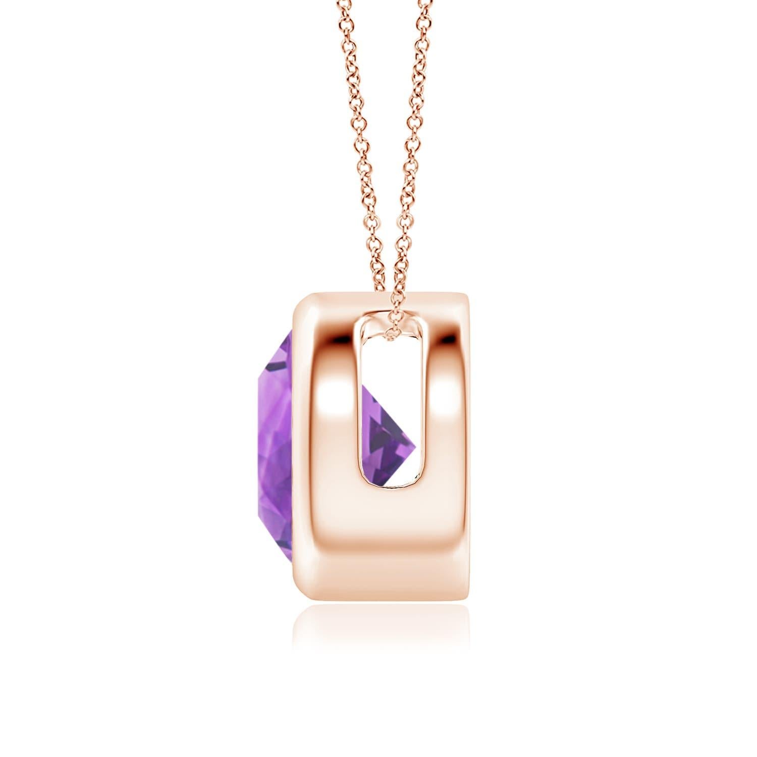 Modern Natural Bezel-Set Round 1.7ct Amethyst Solitaire Pendant in 14K Rose Gold For Sale