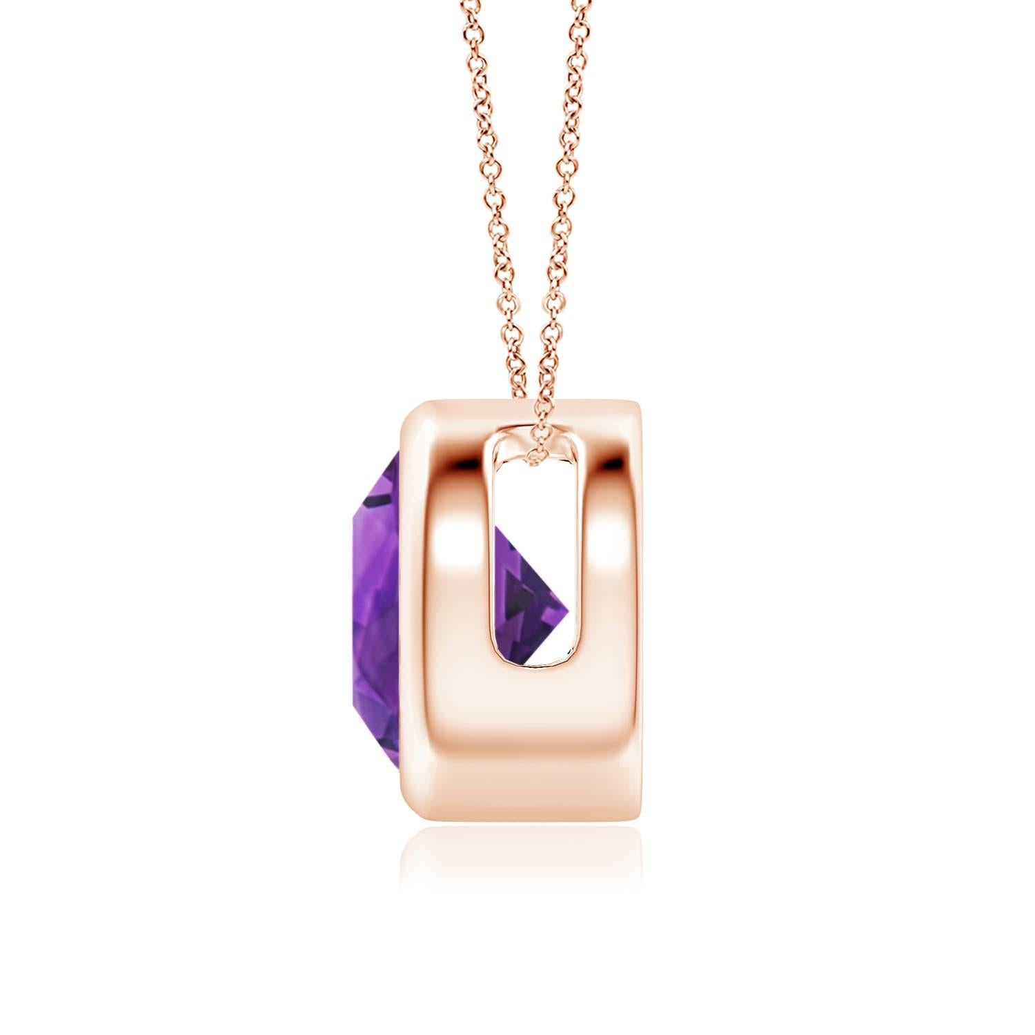 Modern Natural Bezel-Set Round 1.7ct Amethyst Solitaire Pendant in 14K Rose Gold For Sale