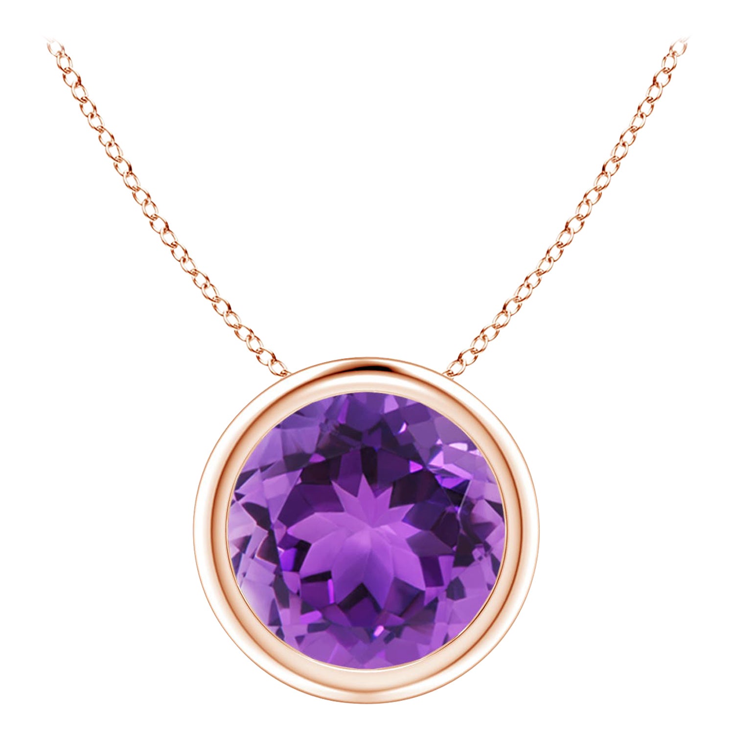 Ciondolo solitario con ametista rotonda da 1,7 carati Nature con castone in oro rosa 14K