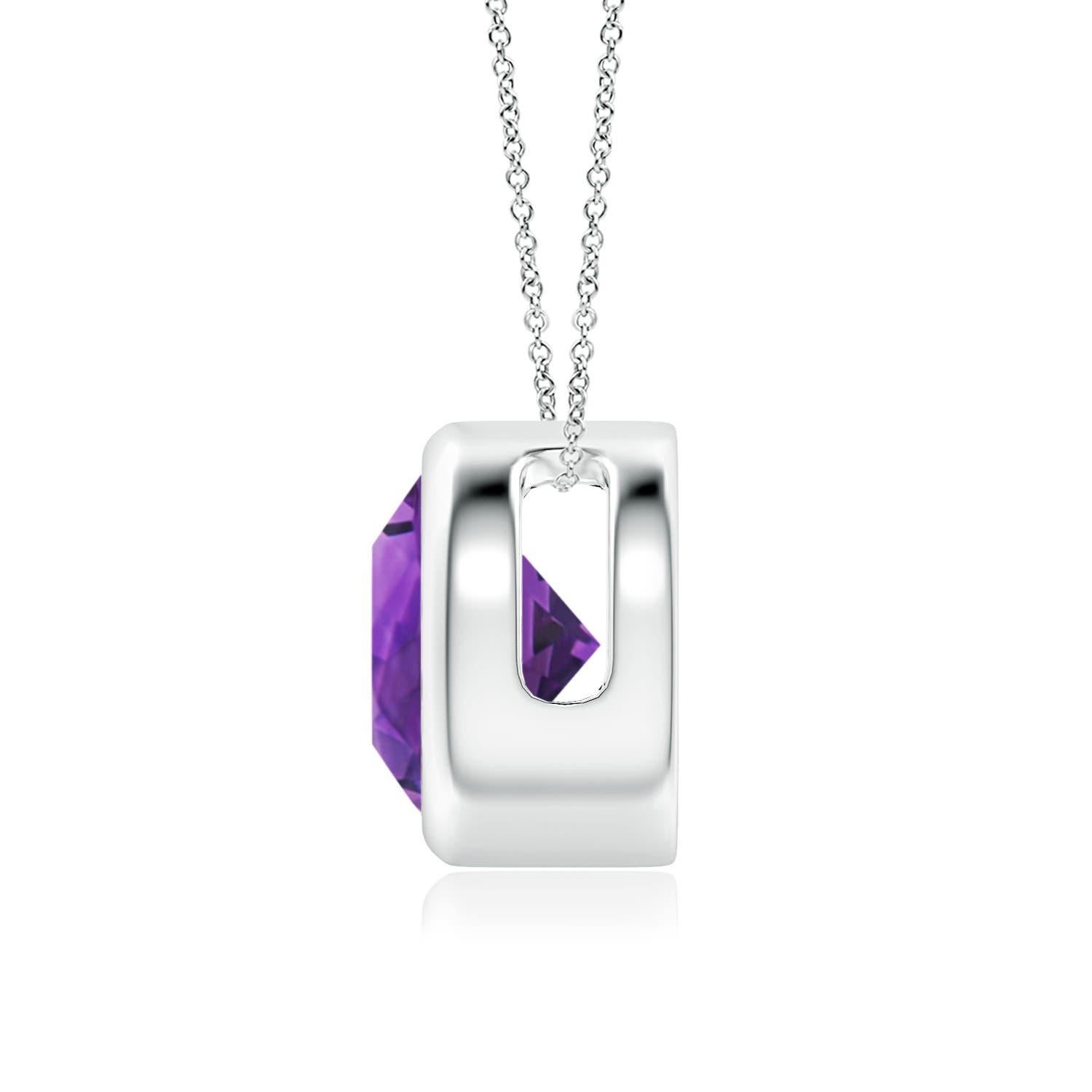 Modern Natural Bezel-Set Round 1.7ct Amethyst Solitaire Pendant in 14K White Gold For Sale
