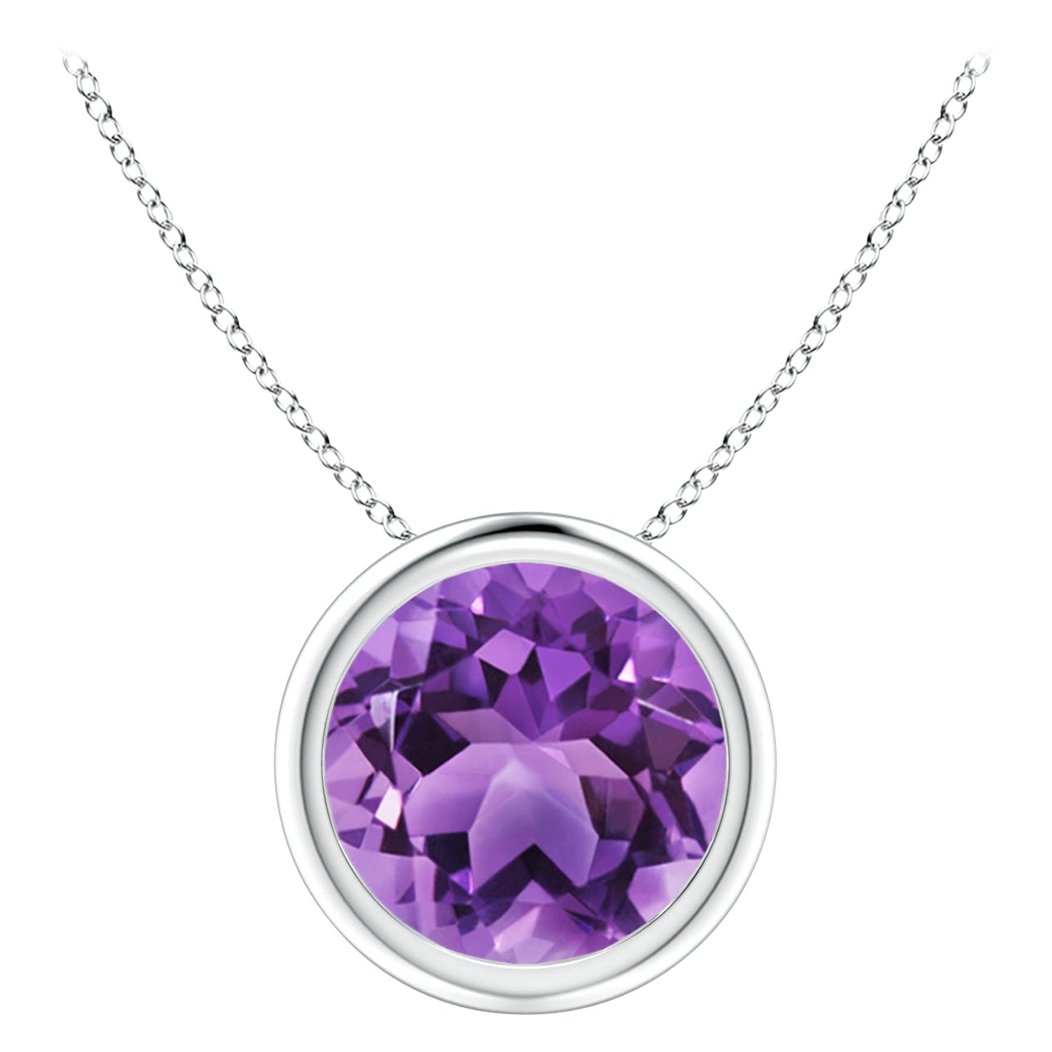Natürlicher lünettenbesetzter runder 1,7ct Amethyst Solitär-Anhänger aus 14K Weißgold