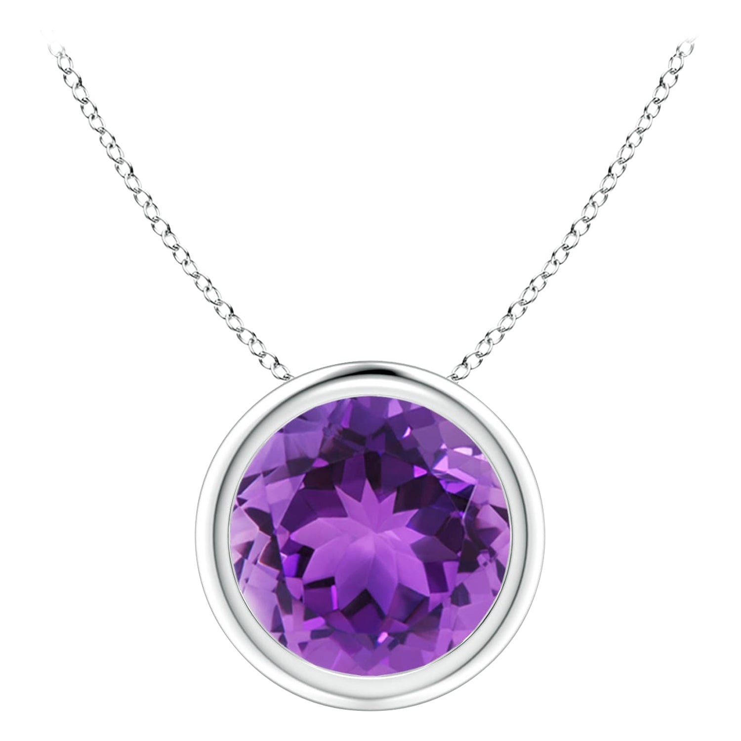 Natürlicher lünettenbesetzter runder 1,7ct Amethyst Solitär-Anhänger aus 14K Weißgold