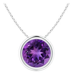 Natürlicher lünettenbesetzter runder 1,7ct Amethyst Solitär-Anhänger aus 14K Weißgold