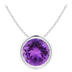 Natural Bezel-Set Round 1.7ct Amethyst Solitaire Pendant in Platinum