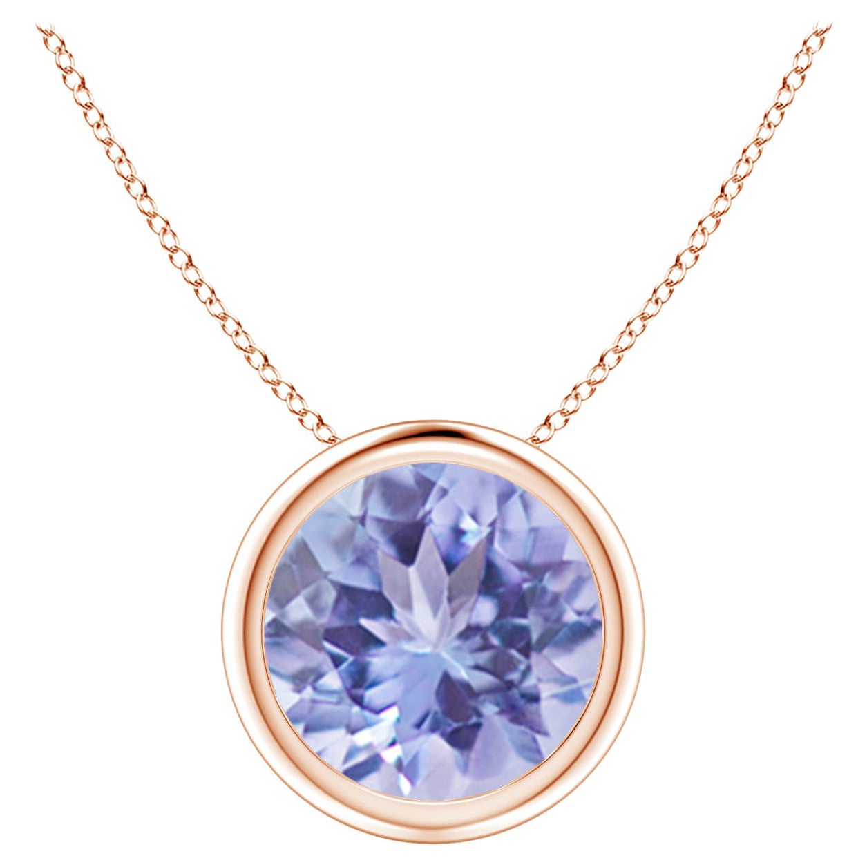 Pendentif solitaire rond en or rose 14 carats serti d'une tanzanite naturelle de 1,8 carat