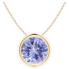 Pendentif solitaire rond en or jaune 14 carats serti d'une tanzanite naturelle de 1,8 carat