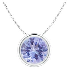 Natural Bezel-Set Round 1.8 ct Tanzanite Solitaire Pendant in Platinum