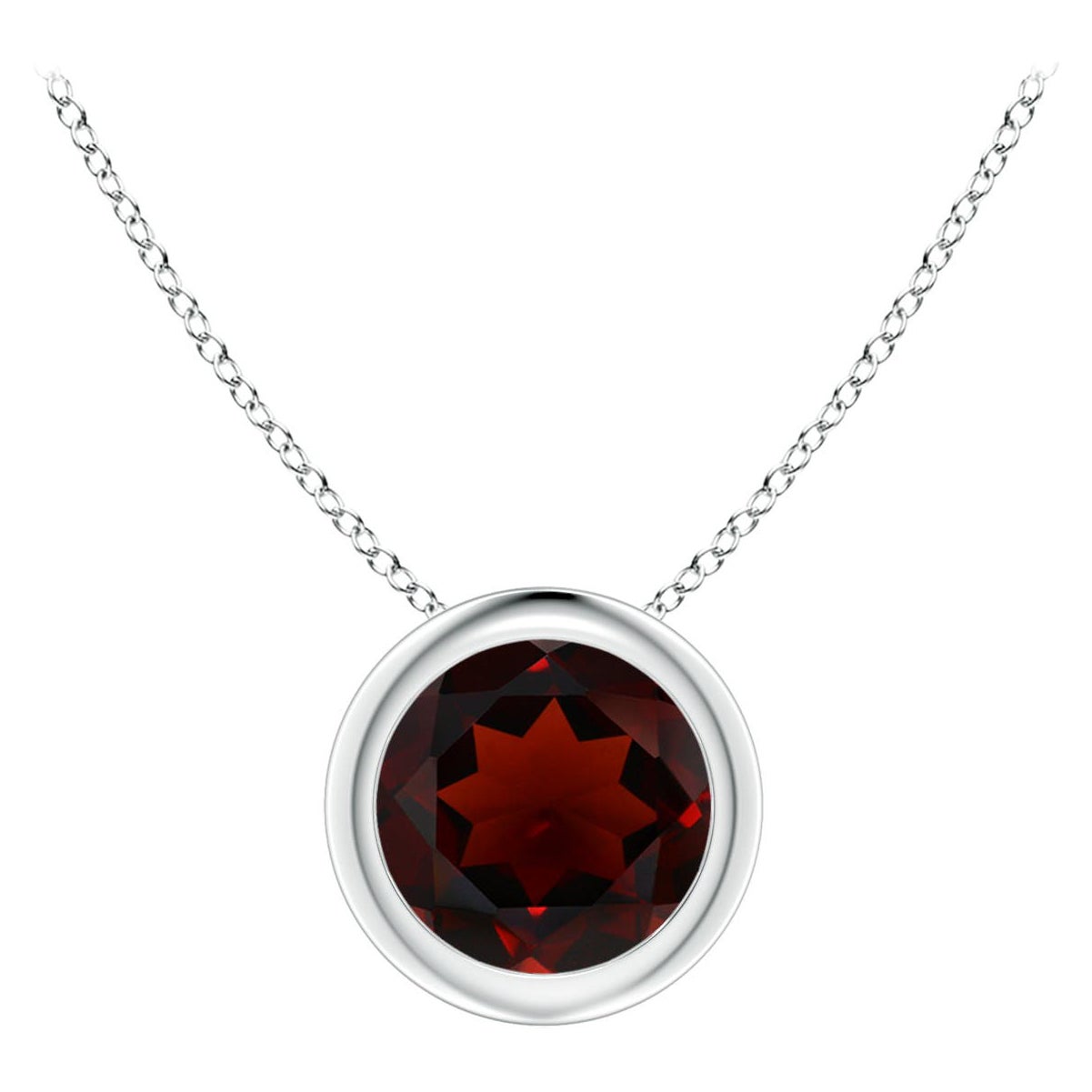 Pendentif solitaire en platine avec grenat rond de 1ct, serti clos Nature