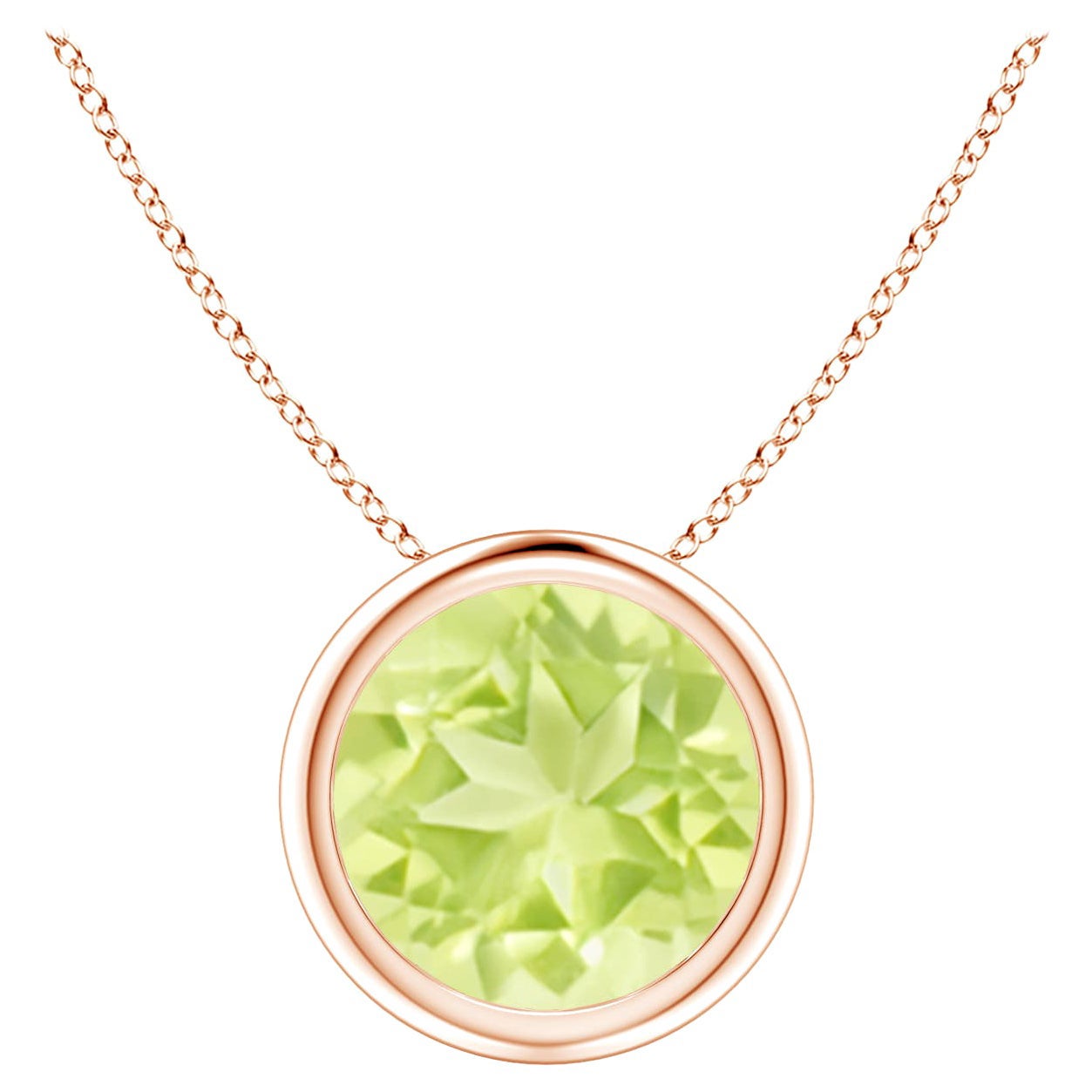 Natural Bezel-Set Round 2 ct Peridot Solitaire Pendant in 14K Rose Gold