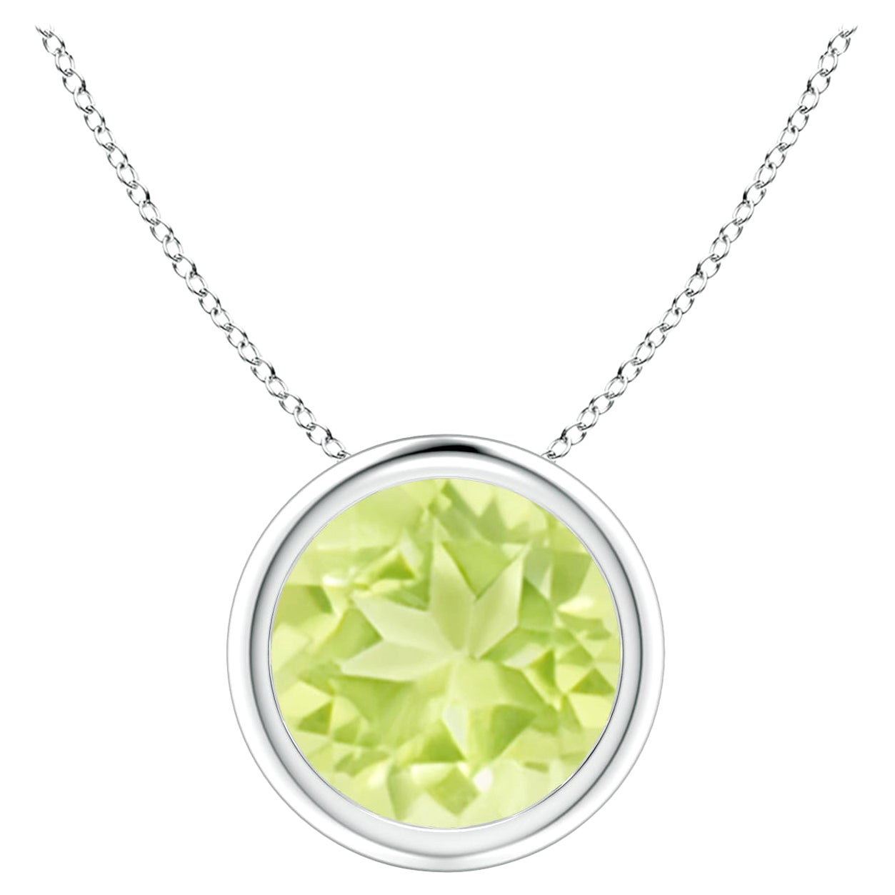 Natural Bezel-Set Round 2 ct Peridot Solitaire Pendant in 14K White Gold