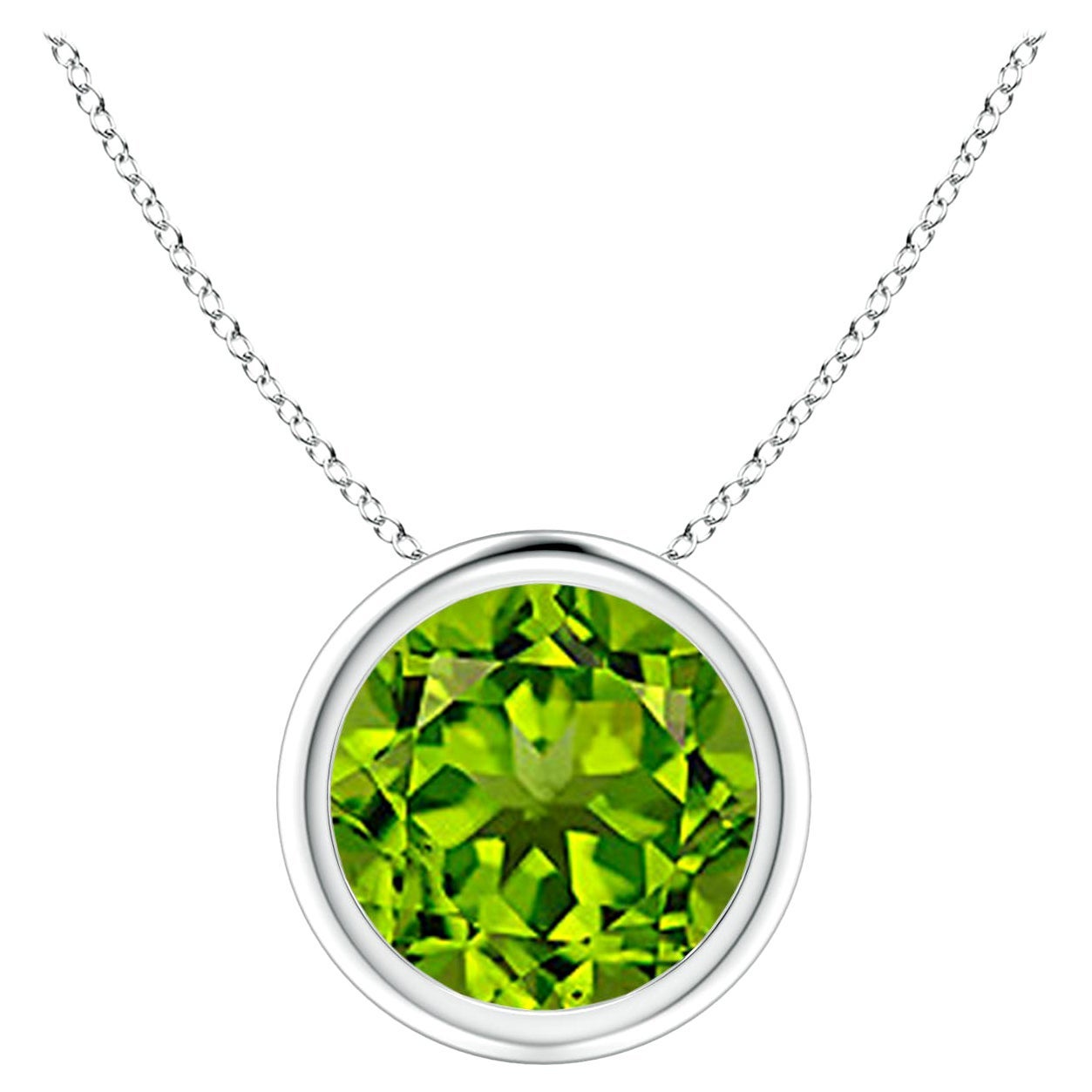 Natural Bezel-Set Round 2 ct Peridot Solitaire Pendant in 925 Sterling Silver For Sale