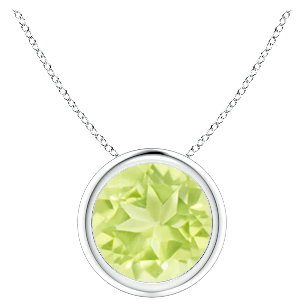 Colgante solitario de peridoto natural redondo de 2 ct con bisel en platino