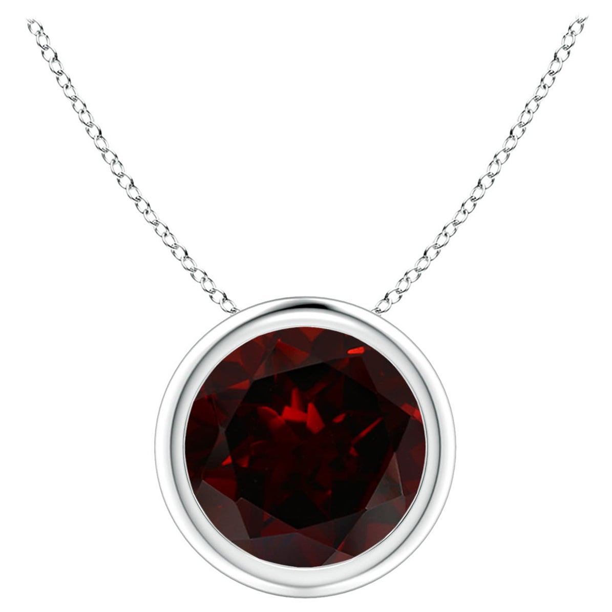 Natürlicher Granat-Solitär-Anhänger mit Lünette, rund 2,2 Karat, aus 14 Karat Weißgold