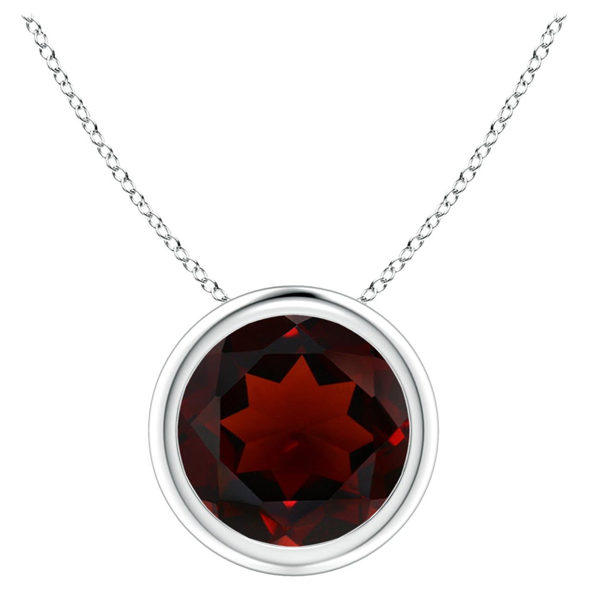 Natürlicher Granat-Solitär-Anhänger mit Lünette, rund 2,2 Karat, aus 14 Karat Weißgold
