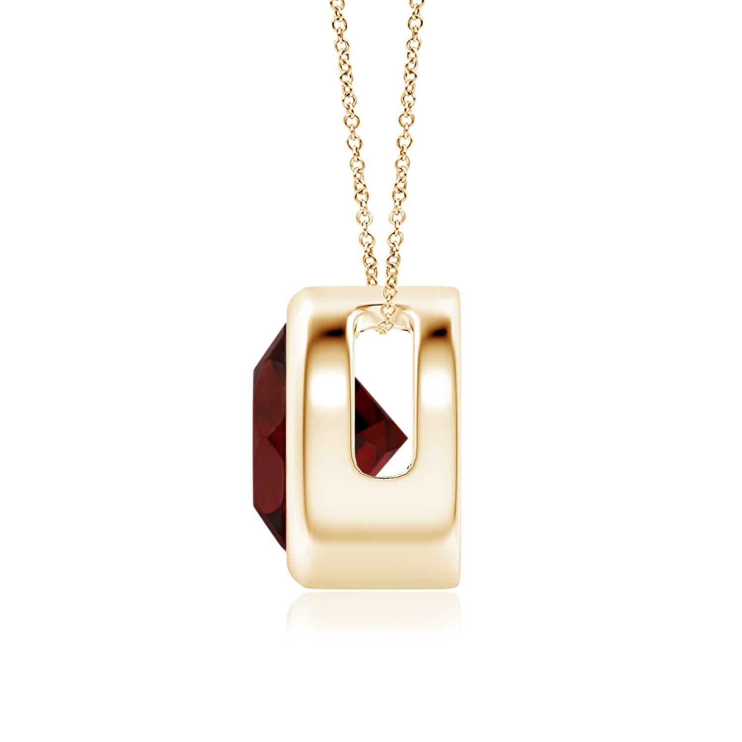 Taille ronde Pendentif solitaire en or jaune 14K avec grenat rond de 2,2 ct, serti sur chaton Nature en vente
