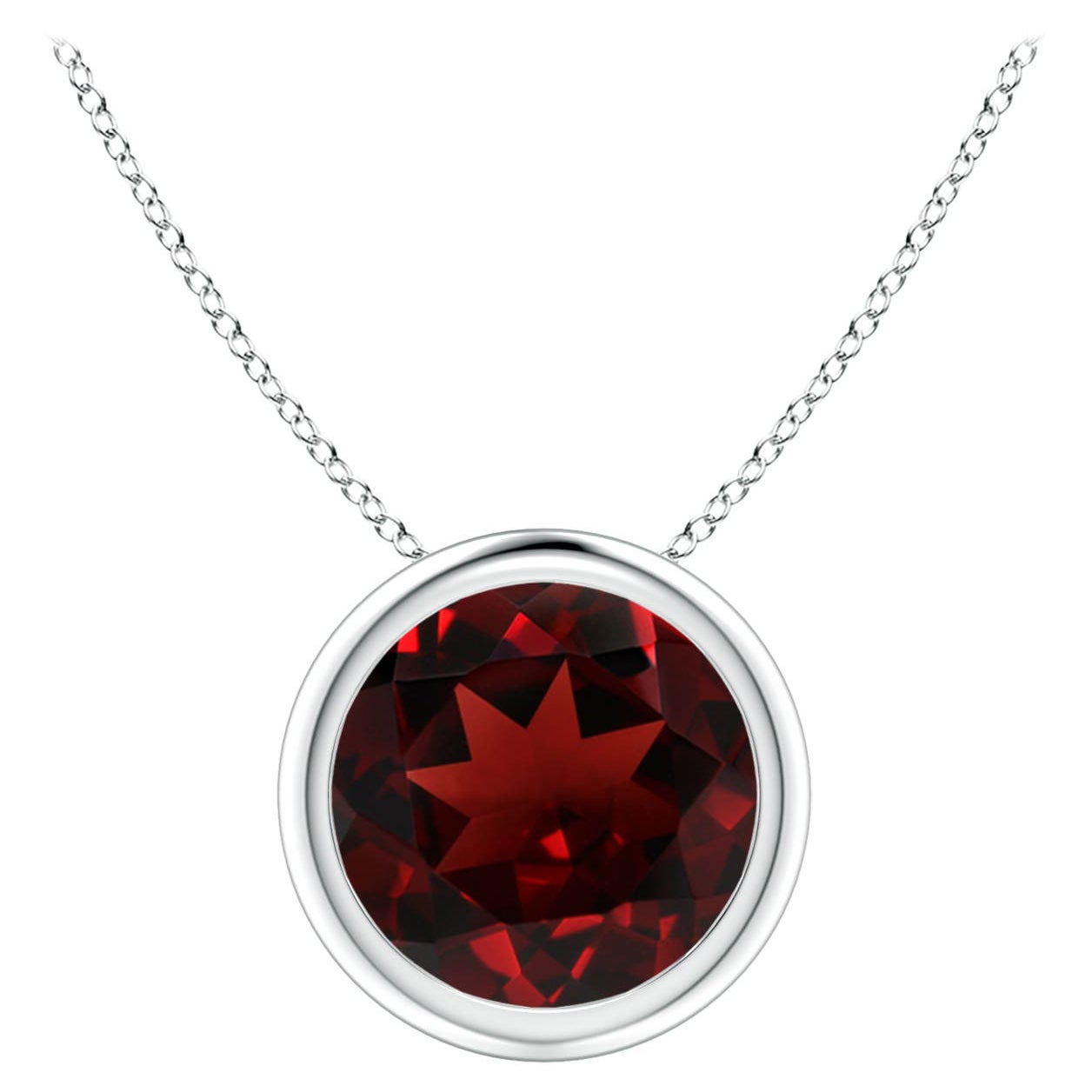 Pendentif solitaire en platine avec grenat rond de 2,2 ct serti d'un chaton naturel