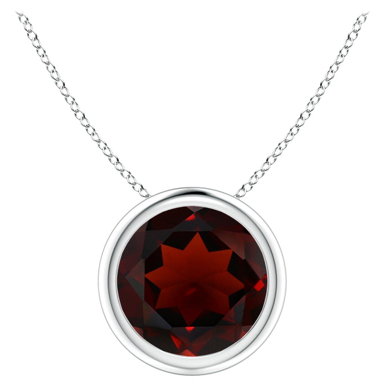 Pendentif solitaire en platine avec grenat rond de 2,2 ct serti d'un chaton naturel