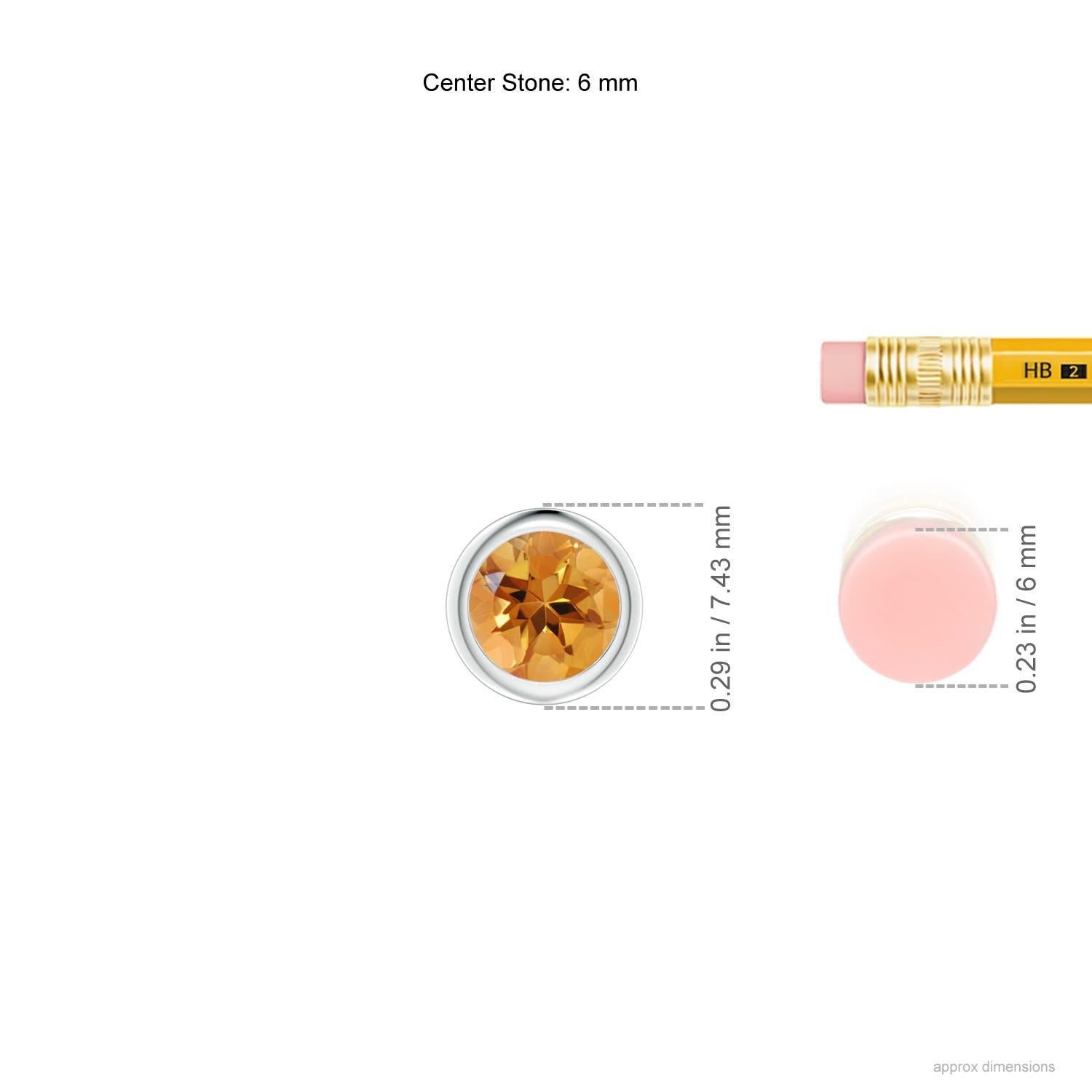 Moderno Ciondolo solitario di citrino rotondo naturale con castone in oro bianco 14K in vendita
