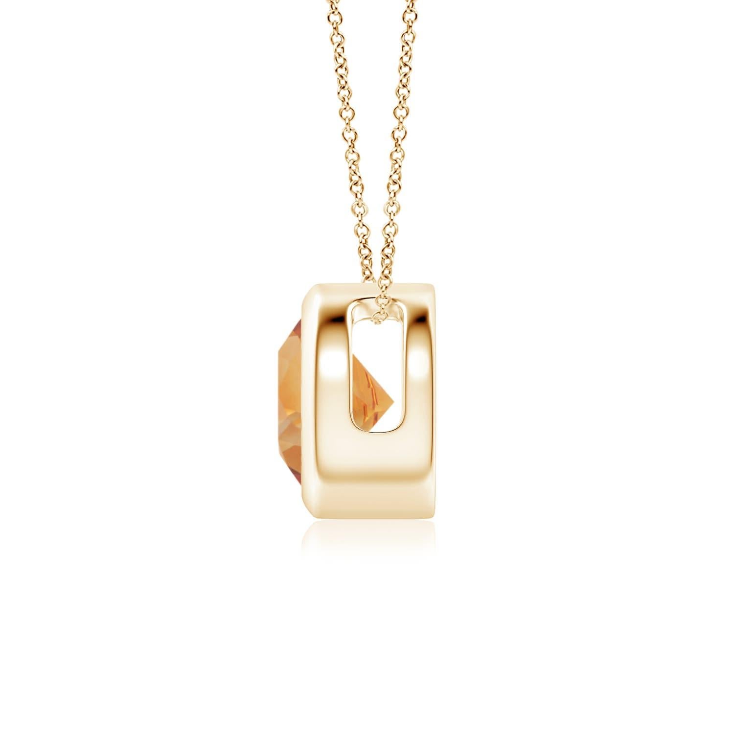 The honey-yellow round citrine appears to be floating on the chain. It is secured in a 14k yellow gold bezel setting. This simple yet alluring citrine pendant is designed to make an elegant statement. Available in different carat weight. 

Citrine