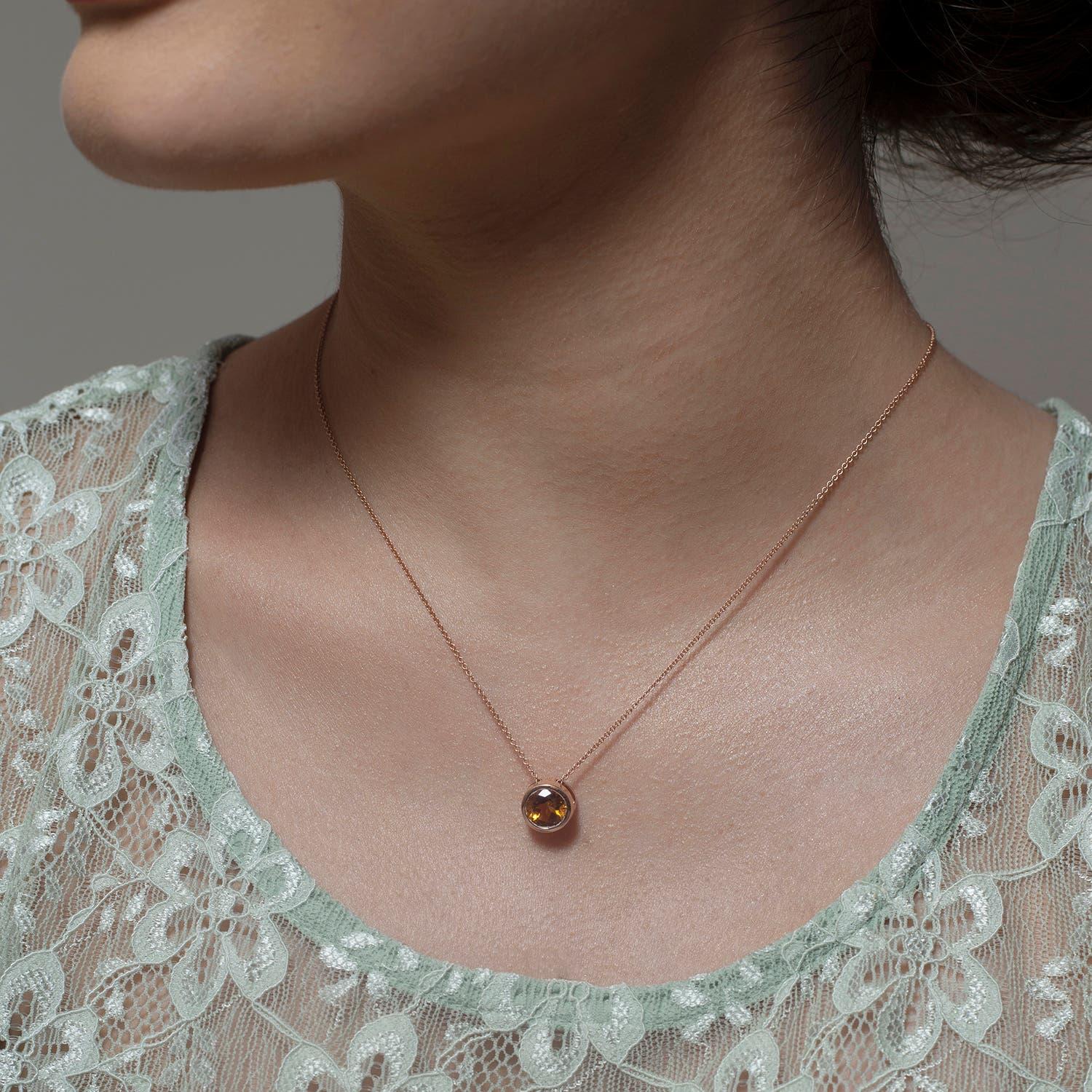 Women's Natural Bezel-Set Round Citrine Solitaire Pendant in 14K Yellow Gold For Sale