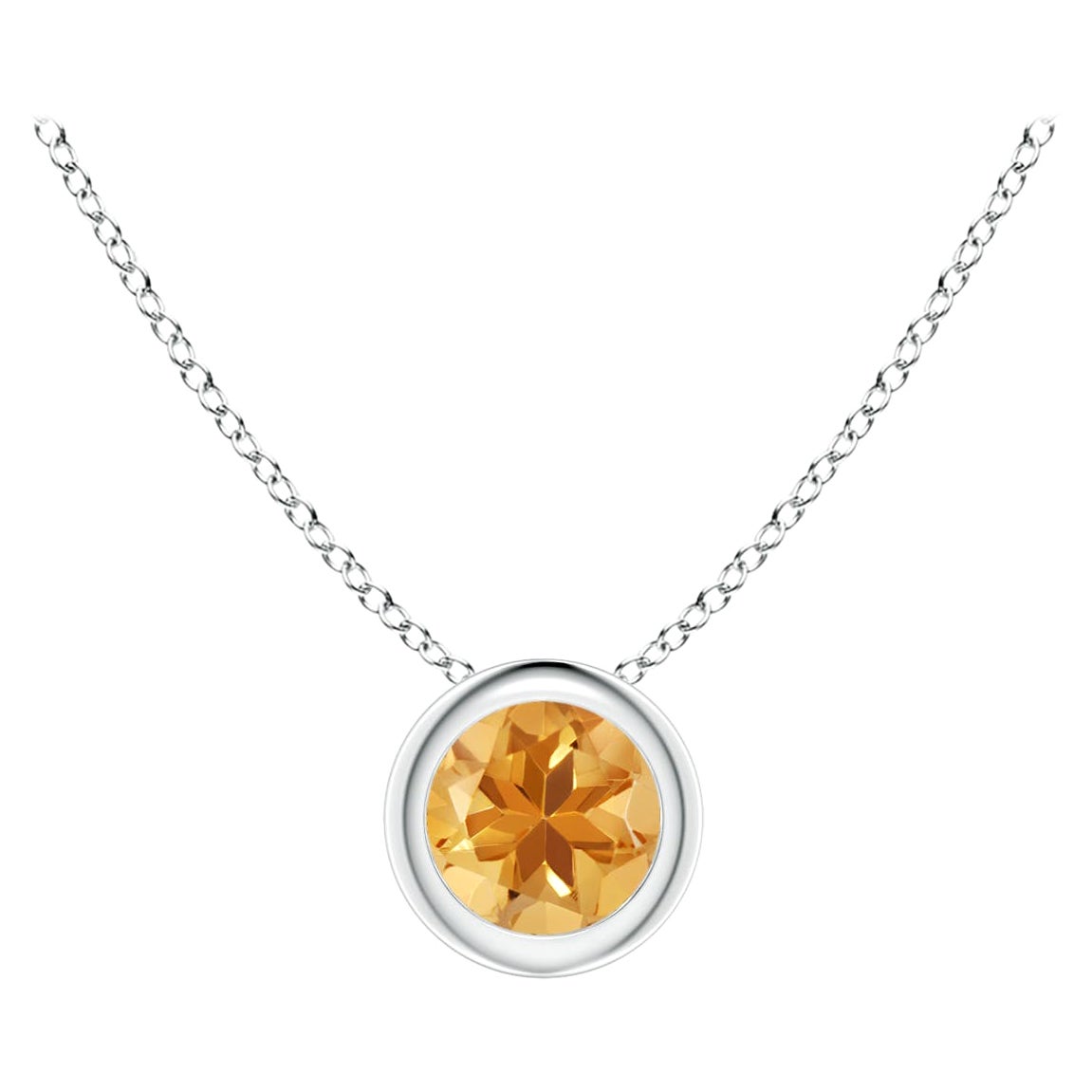 Solitär-Anhänger aus Platin mit natürlichem, rundem Citrin in Lünettenfassung im Angebot