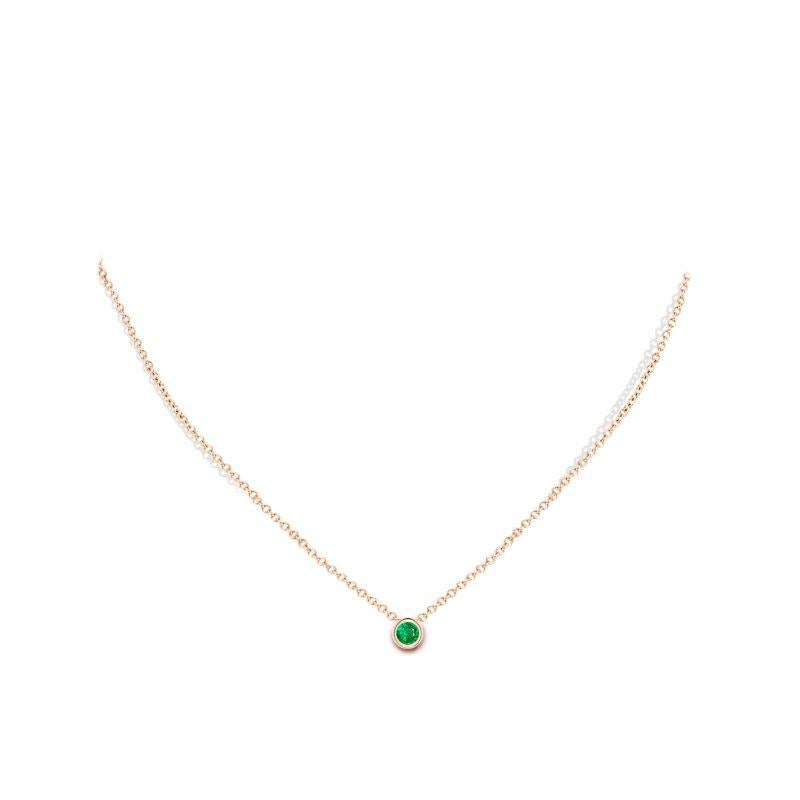 Round Cut Natural Bezel-Set Round Emerald Solitaire Pendant in 14K Rose Gold (4mm) For Sale