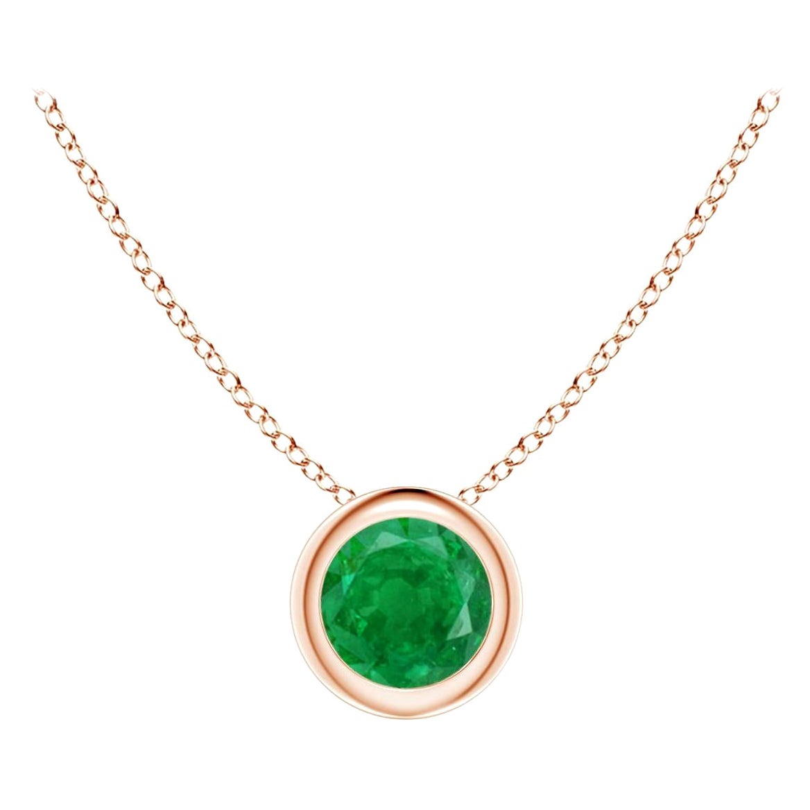 Natural Bezel-Set Round Emerald Solitaire Pendant in 14K Rose Gold (4mm)