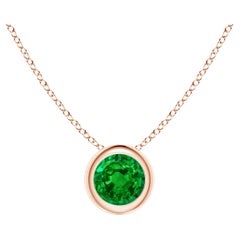 Natural Bezel-Set Round Emerald Solitaire Pendant in 14K Rose Gold (4mm)