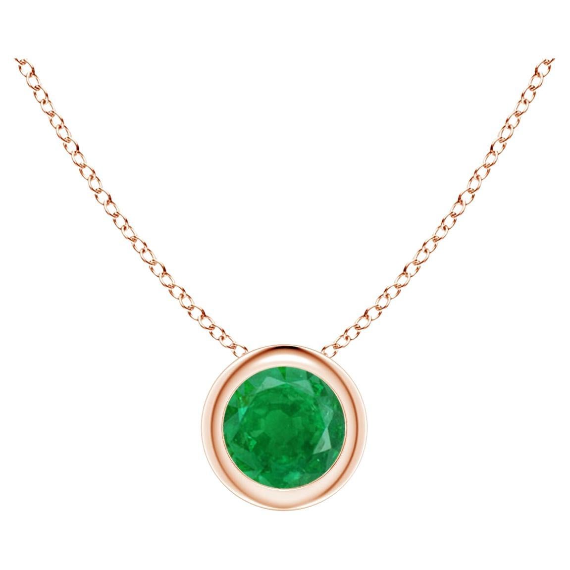 Natural Bezel-Set Round Emerald Solitaire Pendant in 14K Rose Gold (4mm) For Sale