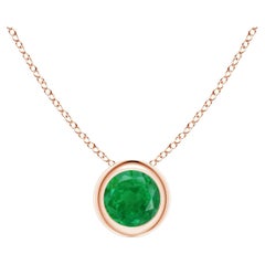 Natural Bezel-Set Round Emerald Solitaire Pendant in 14K Rose Gold (4mm)