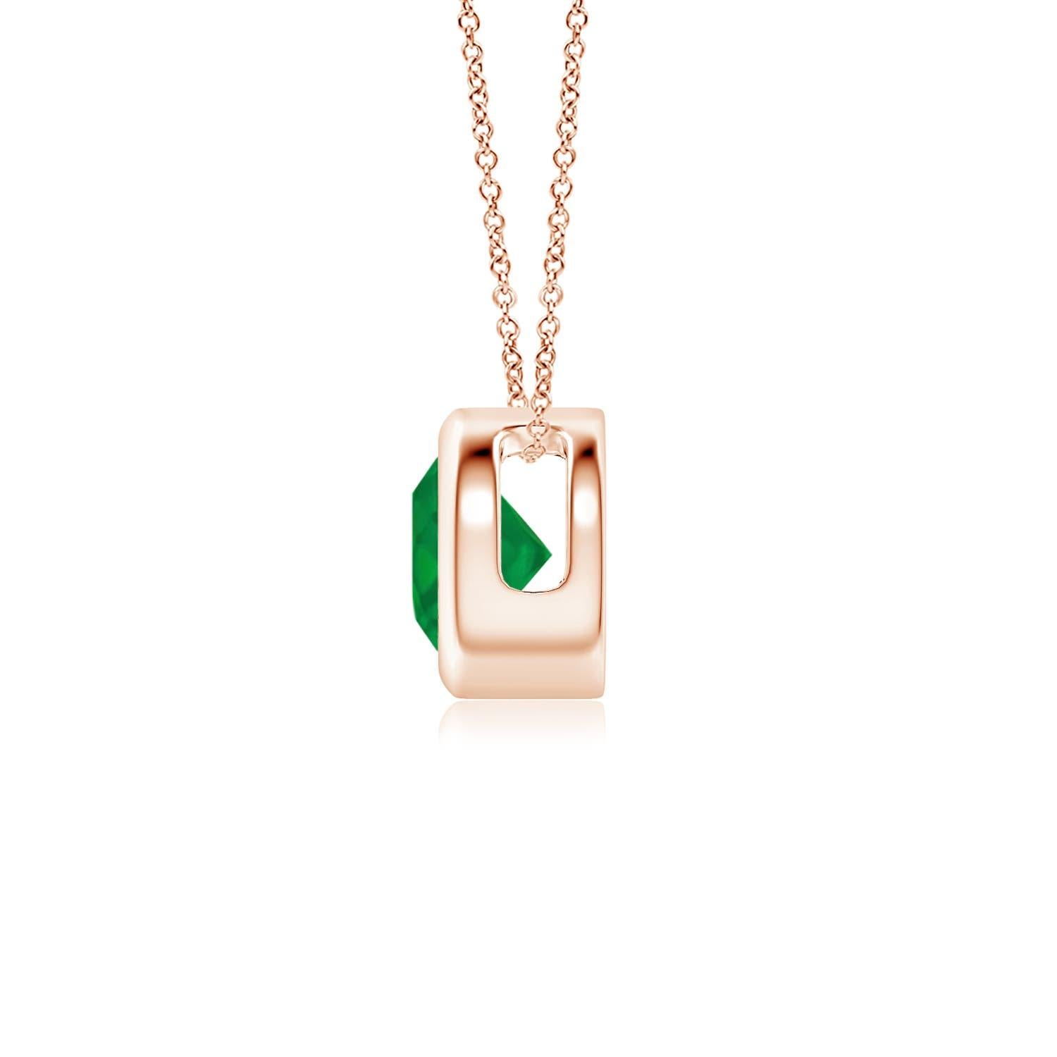 Taglio rotondo Ciondolo solitario con smeraldo rotondo Nature incastonato in oro rosa 14 carati (5 mm) in vendita