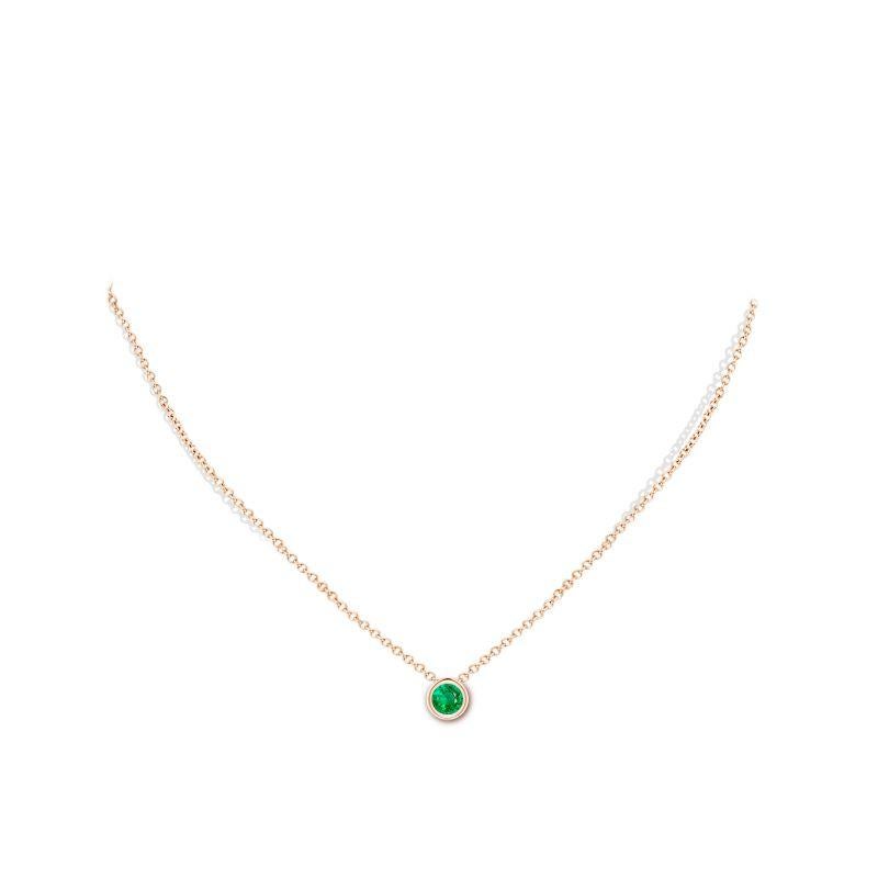 Round Cut Natural Bezel-Set Round Emerald Solitaire Pendant in 14K Rose Gold (5mm) For Sale