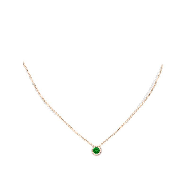 Round Cut Natural Bezel-Set Round Emerald Solitaire Pendant in 14K Rose Gold (5mm) For Sale