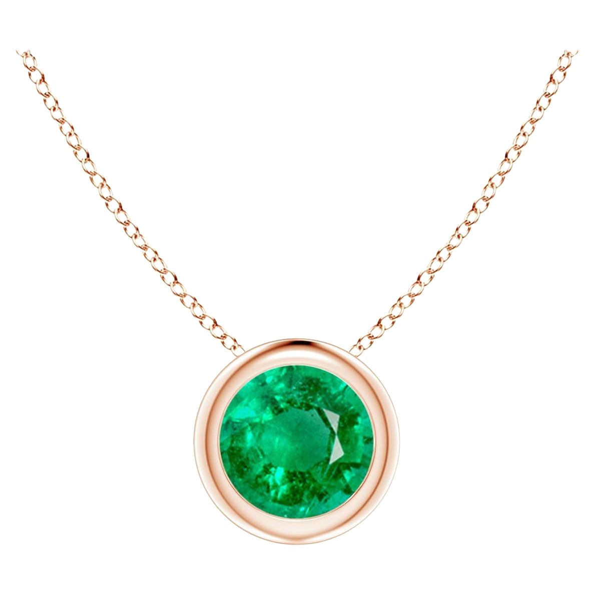 Natural Bezel-Set Round Emerald Solitaire Pendant in 14K Rose Gold (5mm)