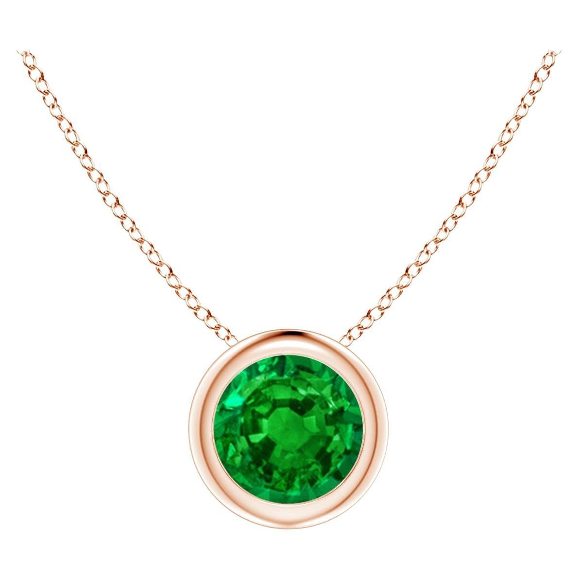 Natural Bezel-Set Round Emerald Solitaire Pendant in 14K Rose Gold (5mm)