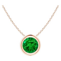 Natural Bezel-Set Round Emerald Solitaire Pendant in 14K Rose Gold (5mm)