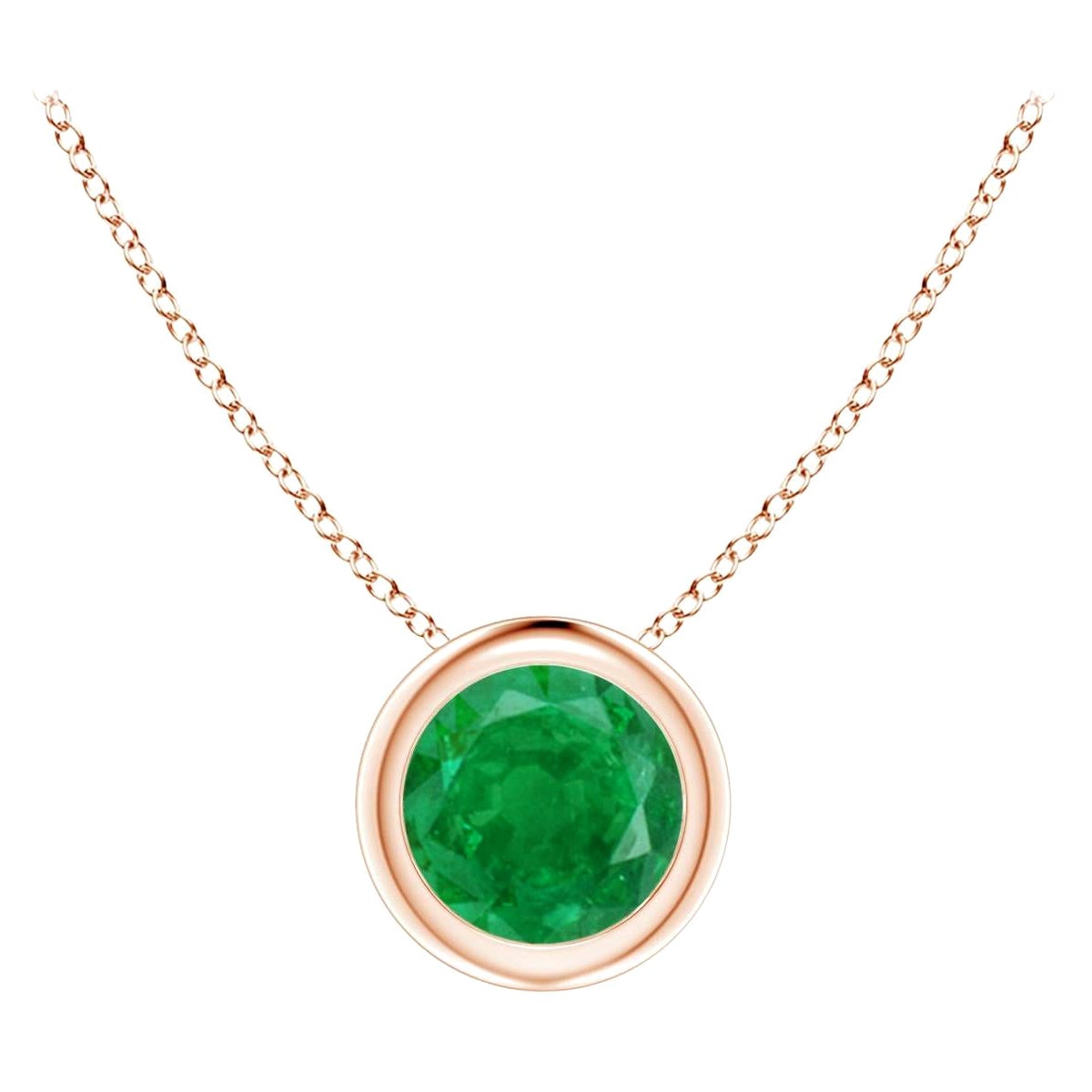 Natural Bezel-Set Round Emerald Solitaire Pendant in 14K Rose Gold (5mm)