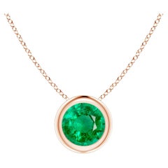 Natural Bezel-Set Round Emerald Solitaire Pendant in 14K Rose Gold (5mm)
