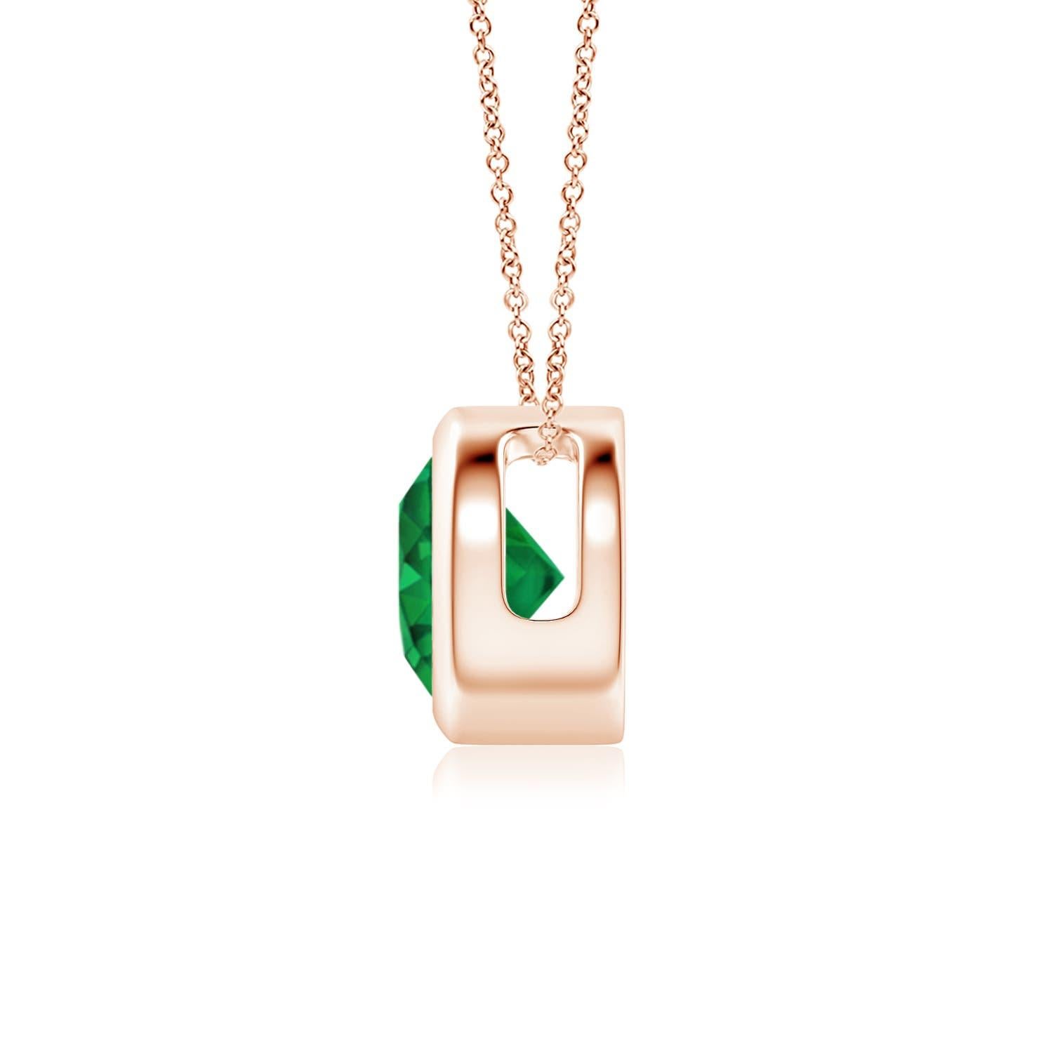 Natürlicher runder Smaragd Solitär-Anhänger in 14K Roségold (6 mm) mit Lünettenfassung (Rundschliff) im Angebot
