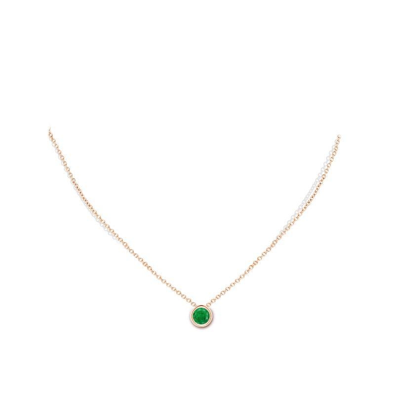 Round Cut Natural Bezel-Set Round Emerald Solitaire Pendant in 14K Rose Gold (6mm) For Sale