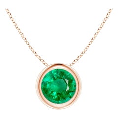 Natural Bezel-Set Round Emerald Solitaire Pendant in 14K Rose Gold (6mm)