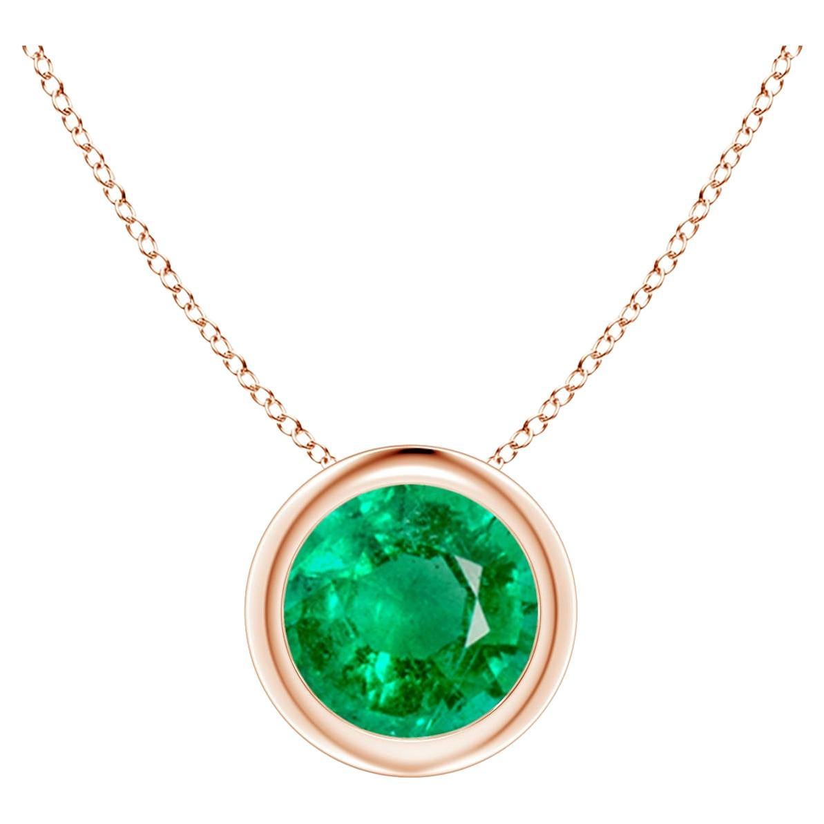 Natural Bezel-Set Round Emerald Solitaire Pendant in 14K Rose Gold (6mm)