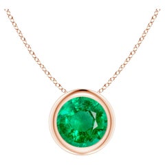 Natural Bezel-Set Round Emerald Solitaire Pendant in 14K Rose Gold (6mm)