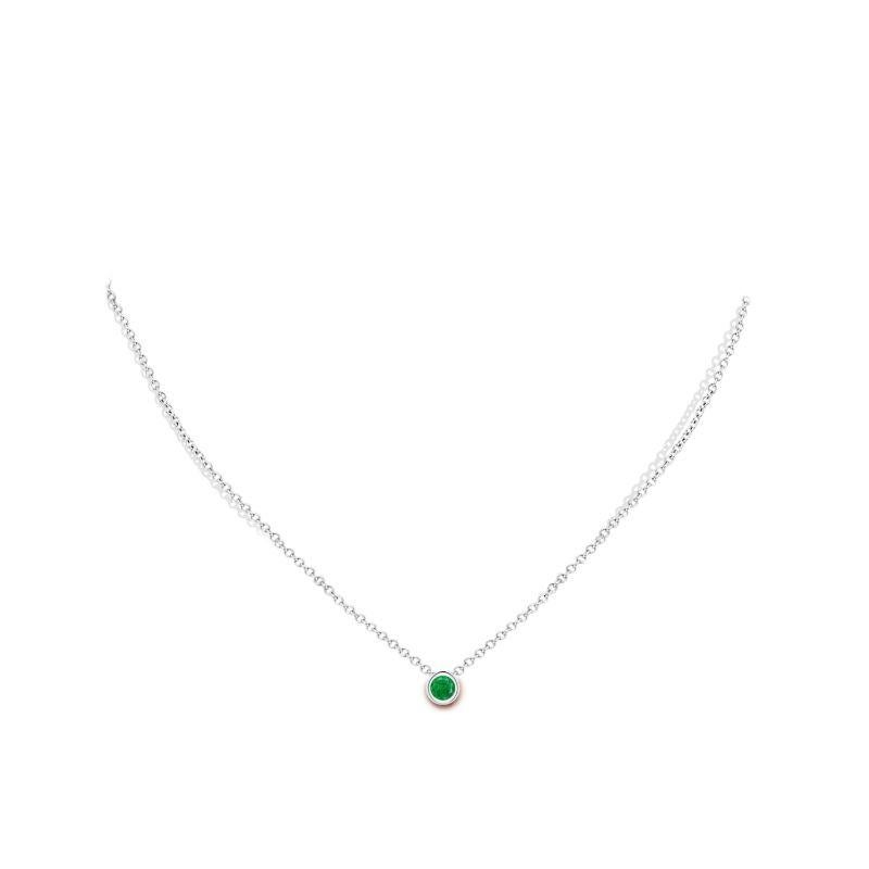 Round Cut Natural Bezel-Set Round Emerald Solitaire Pendant in 14K White Gold (4mm) For Sale
