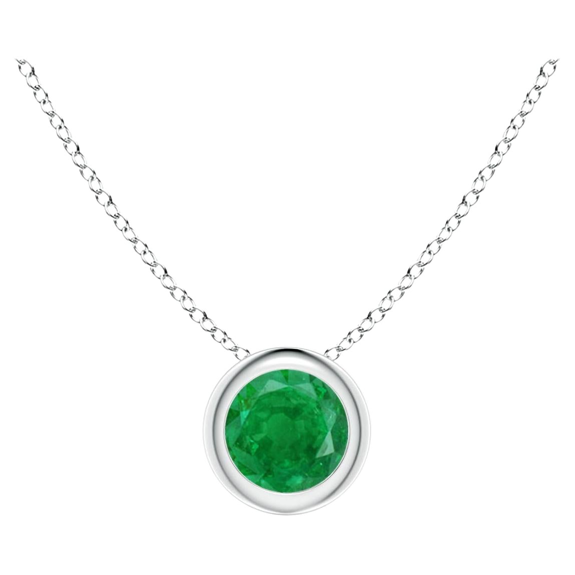 Natural Bezel-Set Round Emerald Solitaire Pendant in 14K White Gold (4mm)